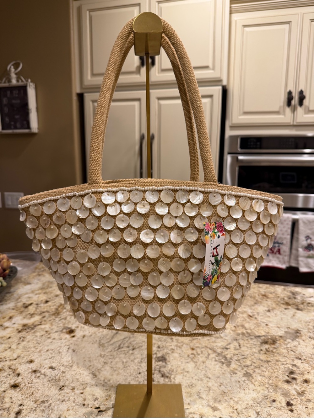 America & Beyond Express Edit Natural Shell-Embellished Tote